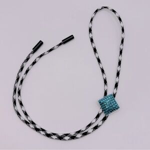 VINTAGE Teal Blue Crystal & Paracord Bolo Tie